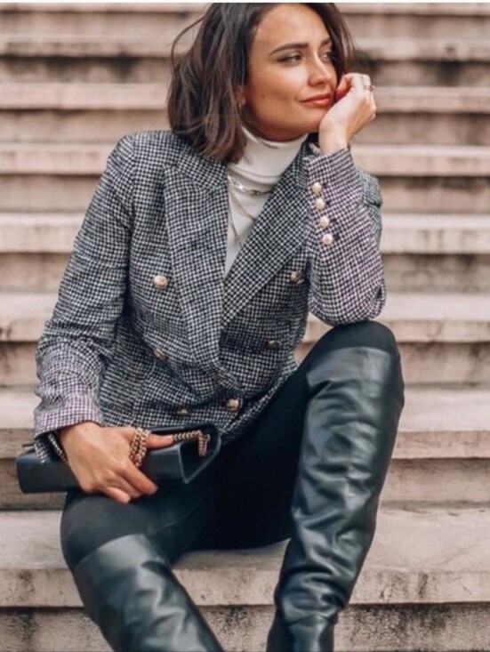 Zara Jackets & Blazers - Women's Black & White Houndstooth Double-Breasted Blazer Jacket